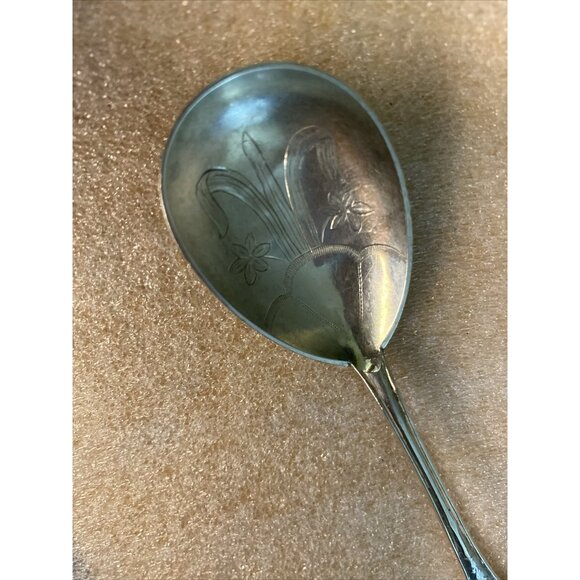 Antique Silver Berry Preserves Etched Floral Spoon Marked Acceptable Condition - Picture 1 of 12